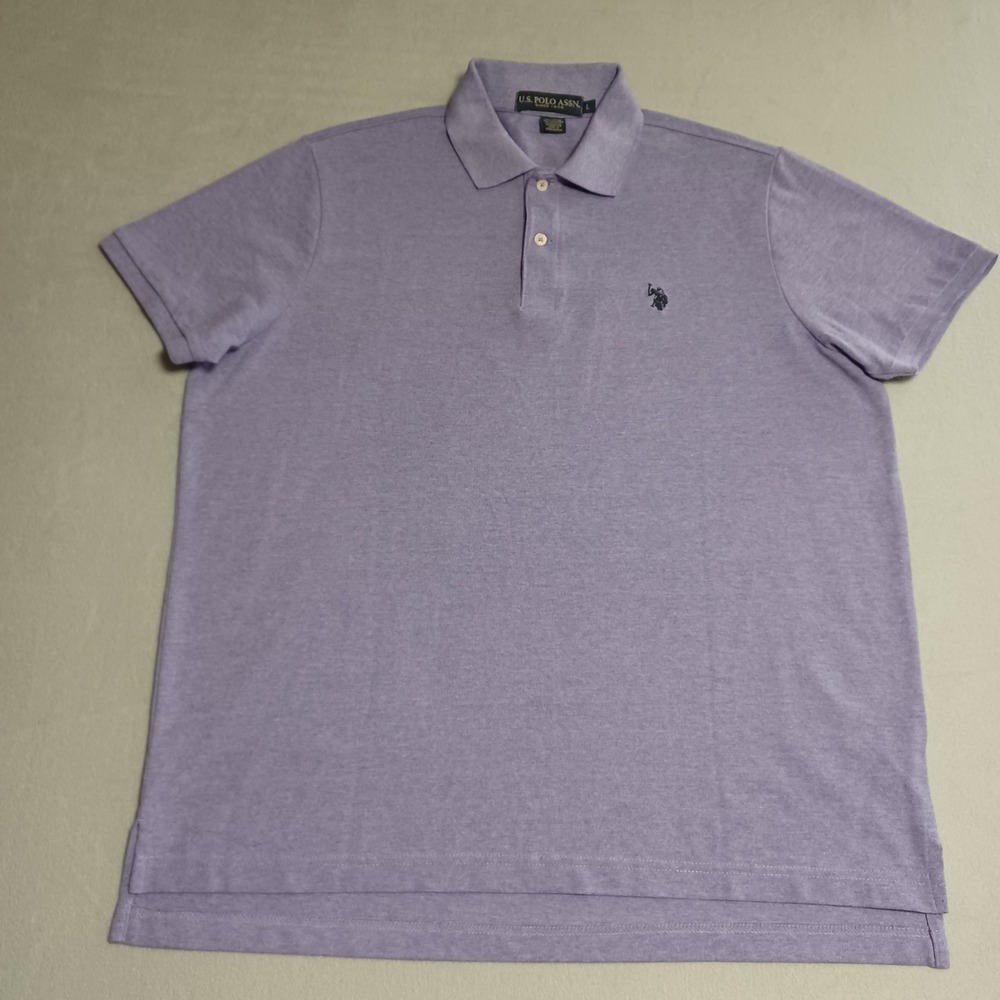 US Polo Assn Mens Polo Shirt Large Purple Heather Short Sleeve Cotton Blend L